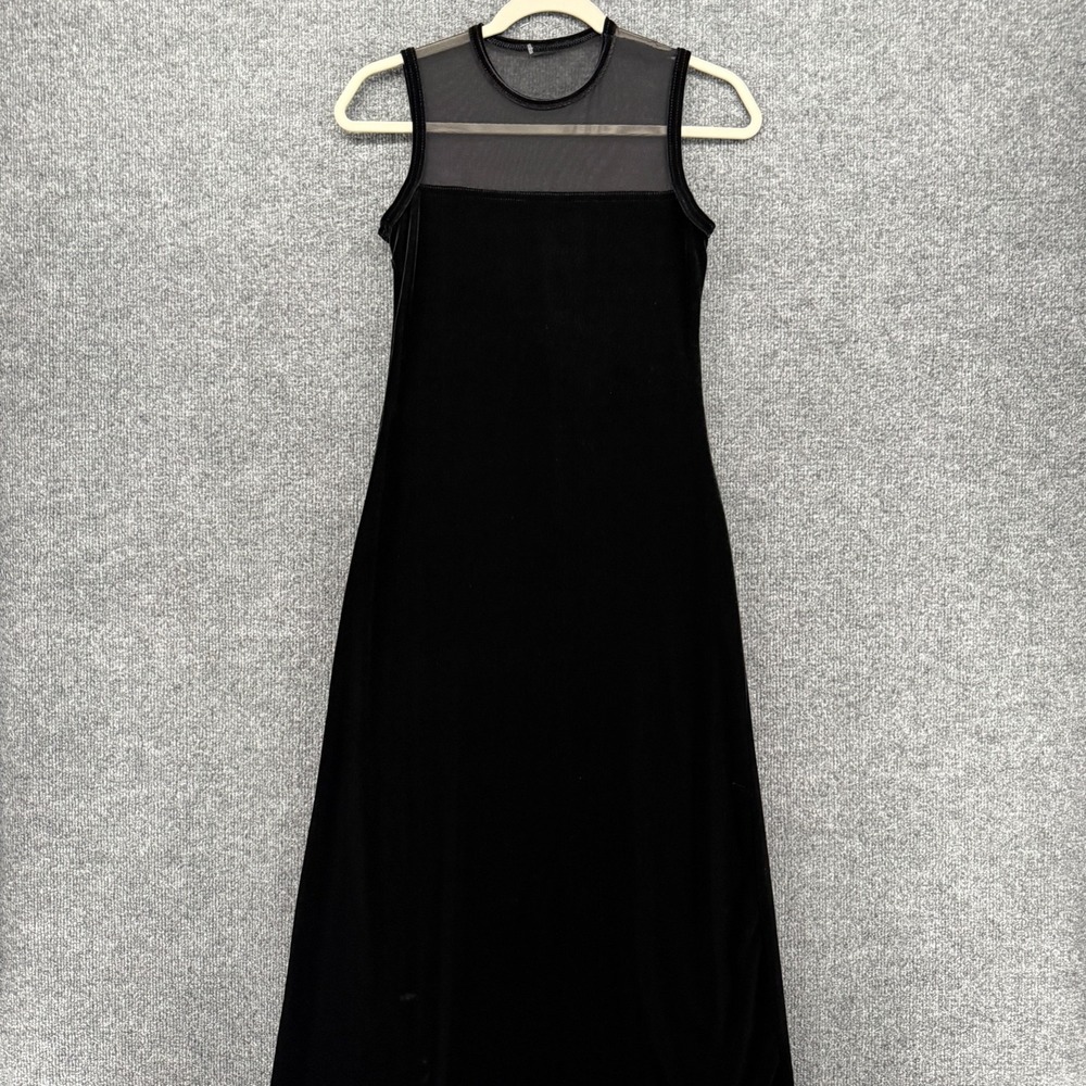 Vintage La Belle Dress Womens M Black Velvet Mesh Sleeveless Old Money Luxury
